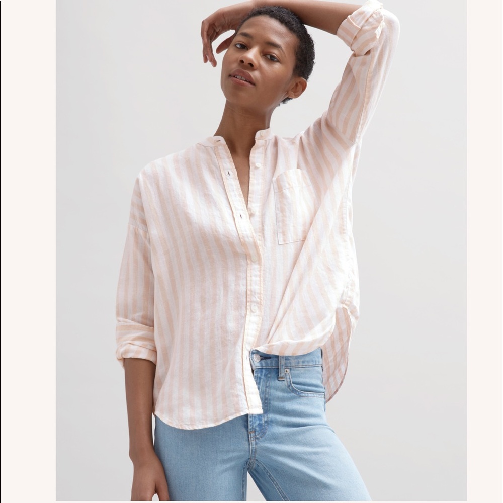 Everlane Linen Oversized Collarless Shirt size 14